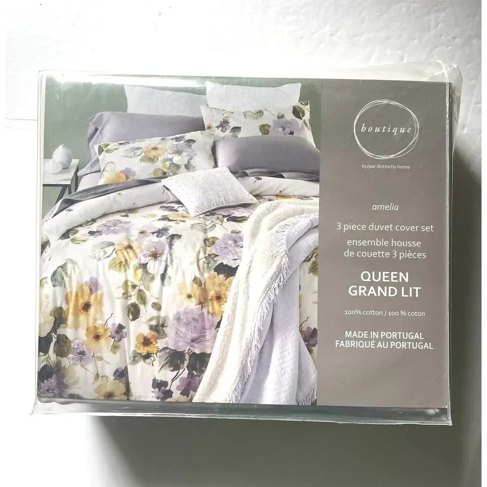Hudson Bay Boutique Floral Cotton Queen Duvet Cover Set 3 Piece